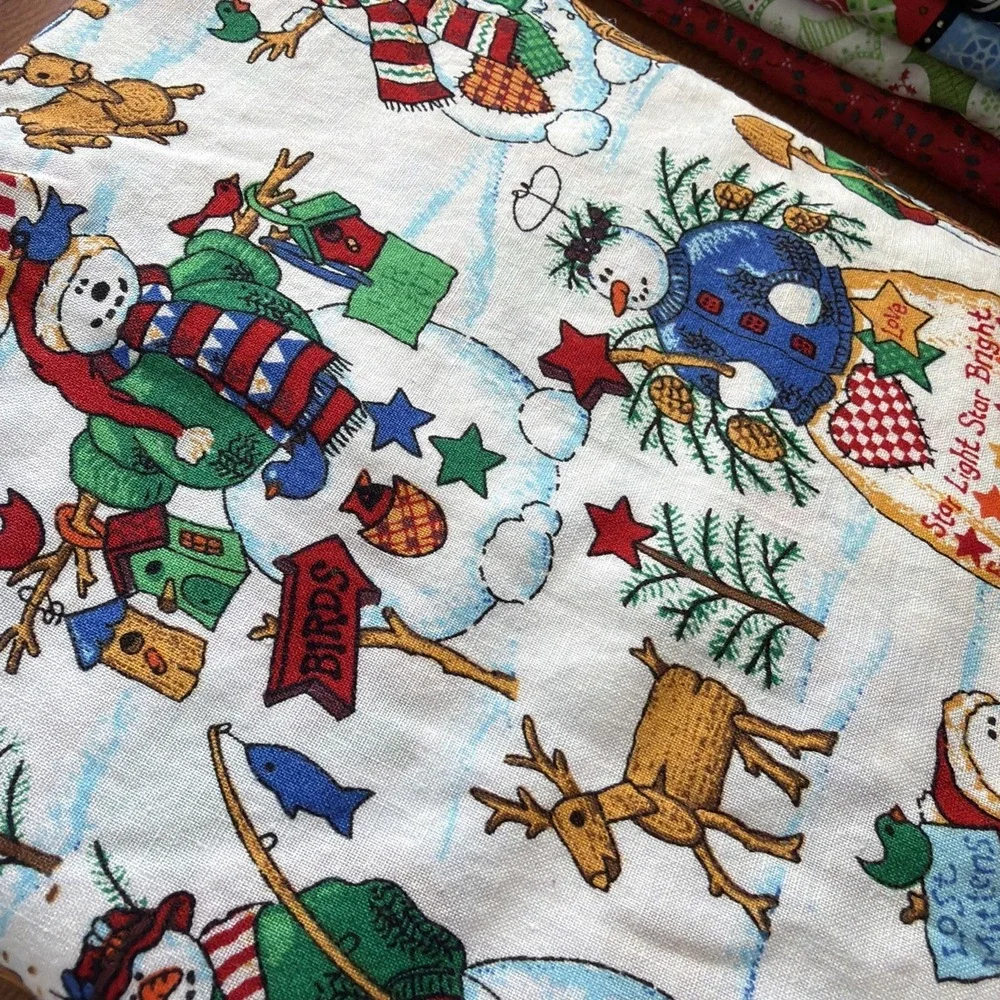 Vtg Christmas Fabric Lot, 9 Designs Have 1 Yard And A Pile Of Fabric Remnants